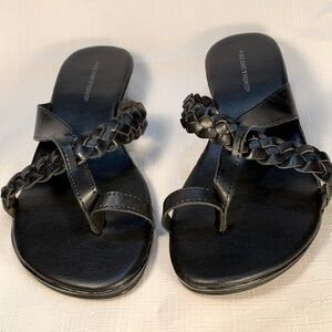 Predictions Women’s Wedge Sandal size 9.5 Open-toe Thong Braided Leather Strap